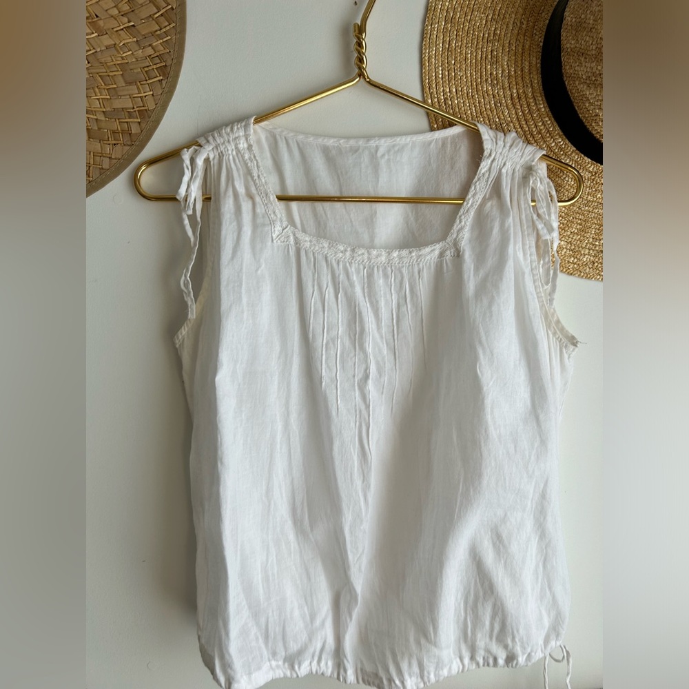 True Vintage white cotton drawstring waist Edwardian style top blouse